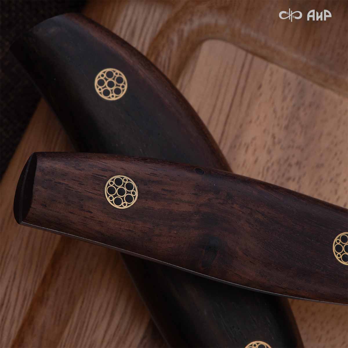 Набор Поварской-5 ЦМ (стабилизированный палисандр, ZlaTi, мозаичные пины, кожаный кейс) дамасская сталь ZDI-1016 - Компания «АиР»