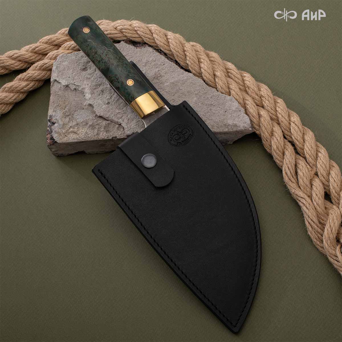 Сербский нож ЦМ (стабилизированная карельская береза зеленая, латунь, кастомная заточка) - Компания «АиР»