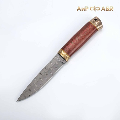 Пескарь (стабилизированный платан красный, мокуме гане) дамасская сталь ZD-0803, узор ступени  - Компания «АиР»