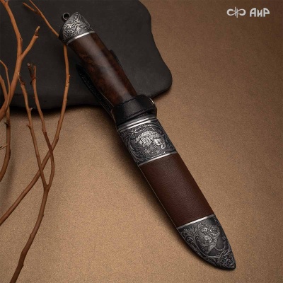  Нож Бекас с сюжетом Свирепый тигр, комбинированные ножны, Артикул: 38936 - Компания «АиР»