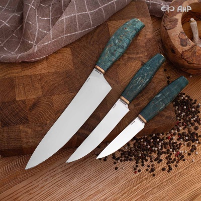 Набор Поварской-3 (стабилизированная карельская береза зеленая, мокуме гане 3 мм) - Компания «АиР»