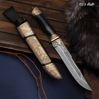  Нож Арсенальный люкс с сюжетом Битва медведей, комбинированные ножны, Артикул: 38600 - Компания «АиР»