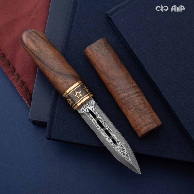  Нож Сигара (ореховый кап, золото, черный никель), дамасская сталь ZDI-1016 - Компания «АиР»