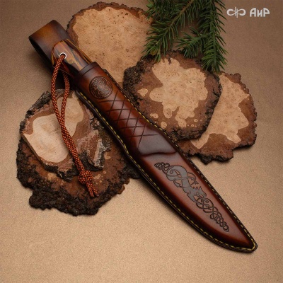 Нож Финка-5, композит с растительными волокнами желтый, авторские ножны, Артикул: 38923 - Компания «АиР»