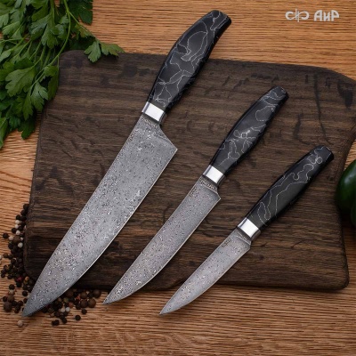 Набор Поварской-3 (композит с алюминиевой микросеткой волны, черный) дамасская сталь ZDI-1016 - Компания «АиР»