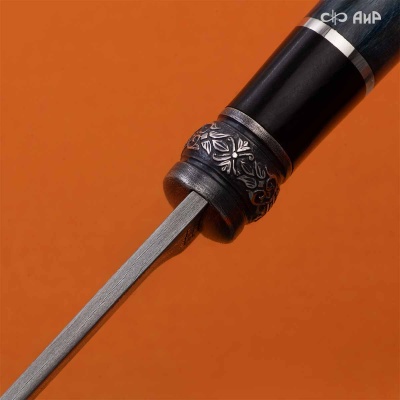 Нож Финка-5, стабилизированная карельская береза лазурная, стабилизированный граб, авторские ножны, Артикул: 38884 - Компания «АиР»