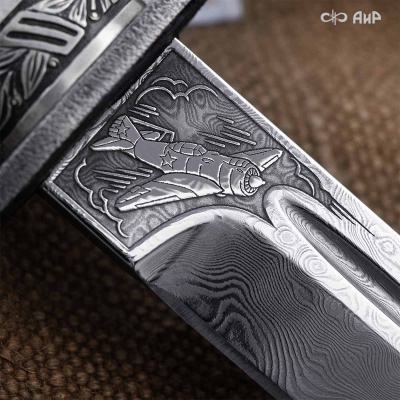 Нож Финка-2 Авиатор с серебром, дамасская сталь ZDI-1016, комбинированные ножны, Артикул: 39251 - Компания «АиР»