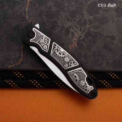 Хантер (карбон черный, вставка в рукоять стим-панк серебро, кастомная заточка), S390  - Компания «АиР»