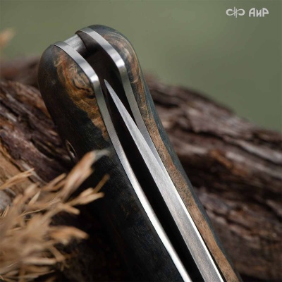 Складной (стабилизированная карельская береза лазурная) дамасская сталь ZD-0803 - Компания «АиР»