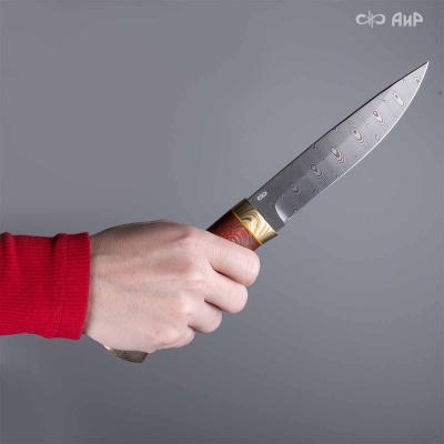 Пескарь (стабилизированный платан красный, мокуме гане) дамасская сталь ZD-0803, узор ступени  - Компания «АиР»
