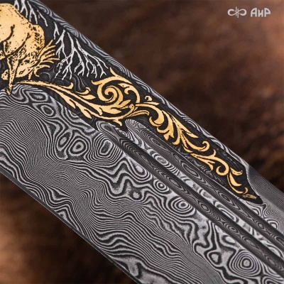 Нож Арсенальный люкс с сюжетом Лось в лесу, комбинированные ножны, Артикул: 39173 - Компания «АиР»