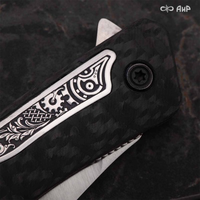 Хантер (карбон черный, вставка в рукоять стим-панк серебро, кастомная заточка), S390  - Компания «АиР»