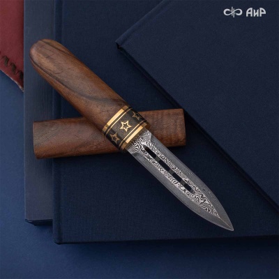  Нож Сигара (ореховый кап, золото, черный никель), дамасская сталь ZDI-1016 - Компания «АиР»