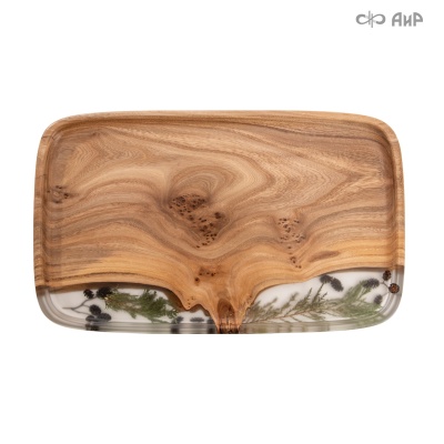 Поднос Карелия, с шишечками ольхи и веточками можжевельника, кап карагача, 35 см - Компания «АиР»