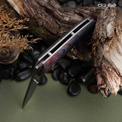 Складной (стабилизированная карельская береза лазурная) дамасская сталь ZD-0803 - Компания «АиР»