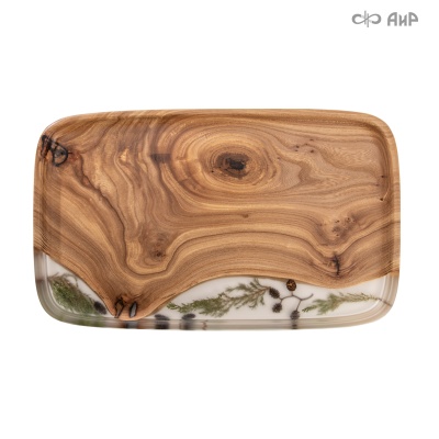 Поднос Карелия, с шишечками ольхи и веточками можжевельника, кап карагача, 35 см - Компания «АиР»