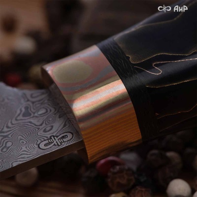 Набор Поварской-3 (композит с латунью и бронзой волны, мокуме гане, авторский кожаный кейс) дамасская сталь ZDI-1016 - Компания «АиР»