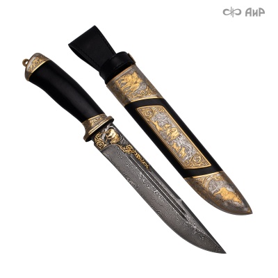 Нож Арсенальный люкс с сюжетом Лось в лесу, комбинированные ножны, Артикул: 39173 - Компания «АиР»