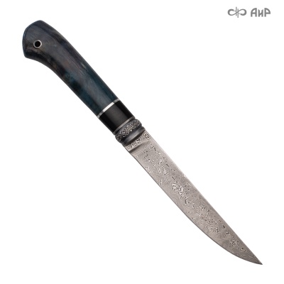 Нож Финка-5, стабилизированная карельская береза лазурная, стабилизированный граб, авторские ножны, Артикул: 38884 - Компания «АиР»