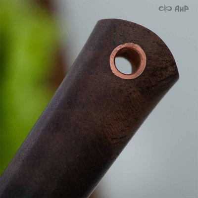 Набор Стейковый (нож и вилка, стабилизированный ореховый кап, мокуме гане, медная втулка, кастомная заточка) дамасская сталь ZD-0803, узор твист - Компания «АиР»