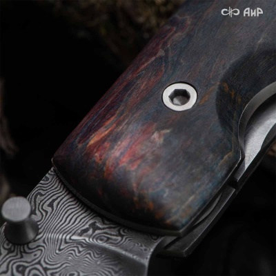 Складной (стабилизированная карельская береза лазурная) дамасская сталь ZD-0803 - Компания «АиР»