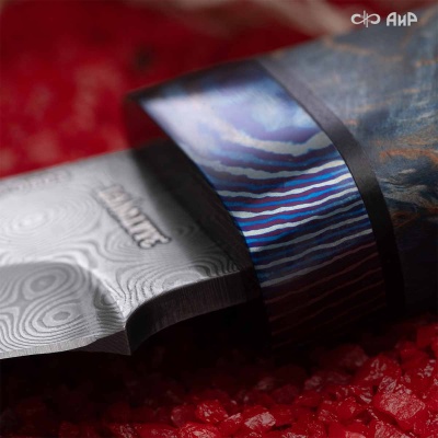 Клычок-3 (стабилизированная карельская береза лазурная, ЗлаТи (ZlaTi) дамасская сталь ZD-0803, узор пирамида нью - Компания «АиР»