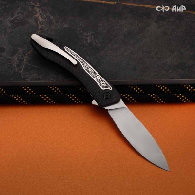 Хантер (карбон черный, вставка в рукоять стим-панк серебро, кастомная заточка), S390  - Компания «АиР»