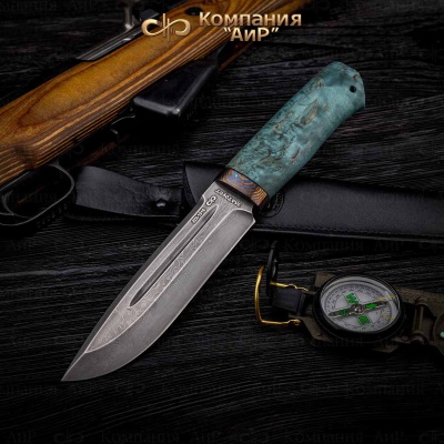 Селигер (стабилизированная карельская береза лазурная, ZlaTi) дамасская сталь ZDI-1016 - Компания «АиР»