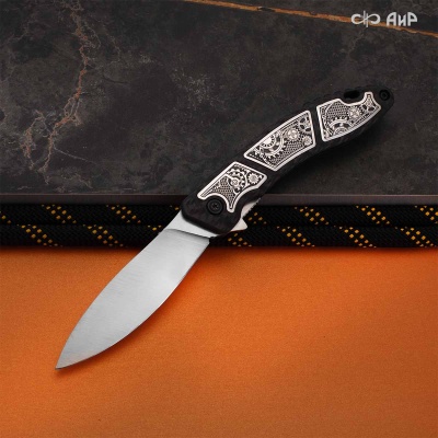 Хантер (карбон черный, вставка в рукоять стим-панк серебро, кастомная заточка), S390  - Компания «АиР»