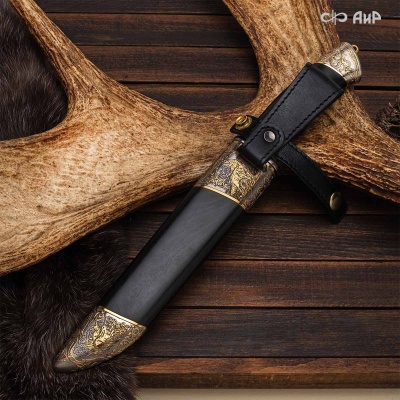 Нож Арсенальный люкс с сюжетом Лисья охота, комбинированные ножны, Артикул: 39172 - Компания «АиР»