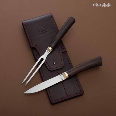 Набор Стейковый (нож и вилка, стабилизированный ореховый кап, латунь) - Компания «АиР»