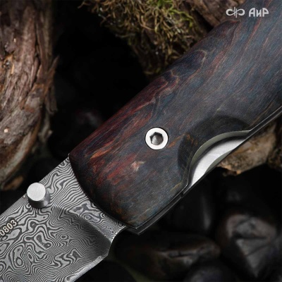 Складной (стабилизированная карельская береза лазурная) дамасская сталь ZD-0803 - Компания «АиР»
