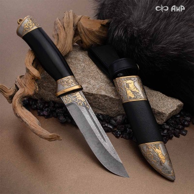 Нож Бекас с сюжетом Лесные волки, комбинированные ножны, Артикул: 39236 - Компания «АиР»