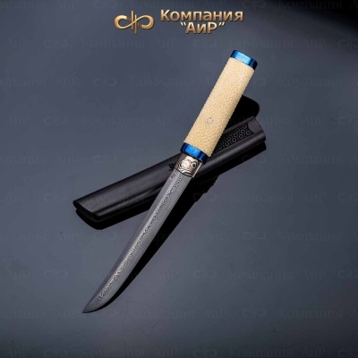 Нож Айкути, дамасская сталь ZDI-1016, кожа ската белая, граб, фути и касира ZlaTi, хабаки мокуме гане - Компания «АиР»