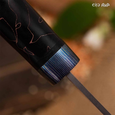 Пчак (композит светящийся и изменяющий цвет, узор волны, ZlaTi, кастомная заточка) дамасская сталь ZDI-1016, узор пирамида NEW - Компания «АиР»