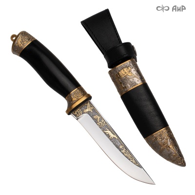 Нож Лиса с сюжетом Утиная охота, комбинированные ножны, Артикул: 38907 - Компания «АиР»