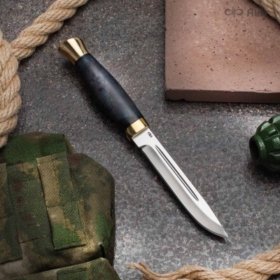 Финка-3 (стабилизированная карельская береза лазурная, латунь, без худ.гравировки) - Компания «АиР»