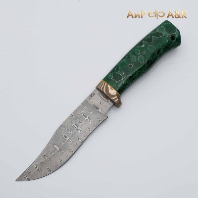 Клычок-1 (композит алюмин.микросетка соты, зеленый, мокуме гане) дамасская сталь ZDI-1016, узор ступени - Компания «АиР»