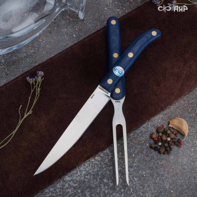 Набор Стейковый ЦМ (нож и вилка, микарта темно-синяя/светло-синяя) - Компания «АиР»