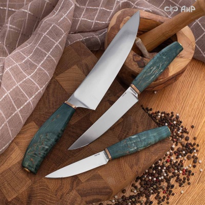 Набор Поварской-3 (стабилизированная карельская береза зеленая, мокуме гане 3 мм) - Компания «АиР»