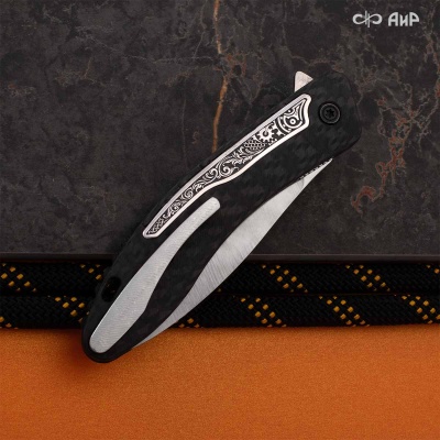 Хантер (карбон черный, вставка в рукоять стим-панк серебро, кастомная заточка), S390  - Компания «АиР»