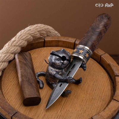 Композиция Пират Воробей с сигарой (ореховый кап, золото, серебро), дамасская сталь ZDI-1016 - Компания «АиР»