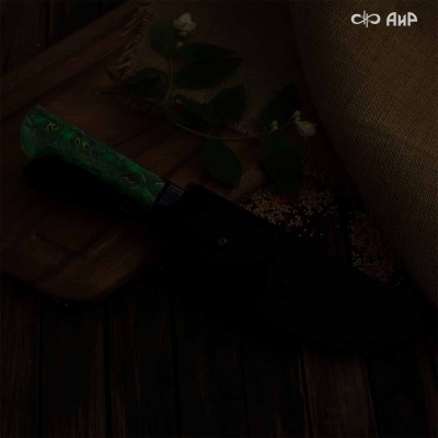 Пчак (композит светящийся и изменяющий цвет, узор волны, ZlaTi, кастомная заточка) дамасская сталь ZDI-1016, узор пирамида NEW - Компания «АиР»