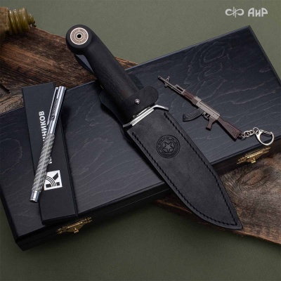Штык-К100 (стабилизированный граб, вставка из мельхиора, брелок, ручка) в подарочной коробке - Компания «АиР»
