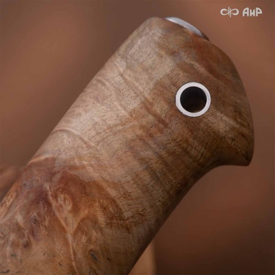 Финка Нью (наборная: стабилизированный граб, стабилизированный кап клена натуральный, фибра синяя, алюмин.втулка, авторские ножны, кастомная заточка) N690, № 17 - Компания «АиР»