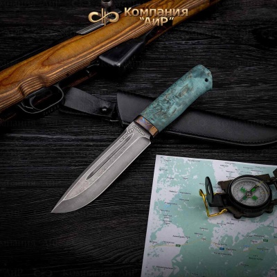 Селигер (стабилизированная карельская береза лазурная, ZlaTi) дамасская сталь ZDI-1016 - Компания «АиР»