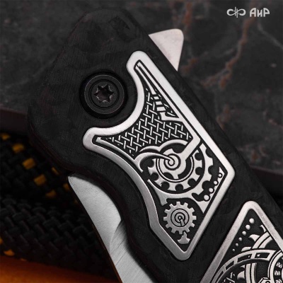 Хантер (карбон черный, вставка в рукоять стим-панк серебро, кастомная заточка), S390  - Компания «АиР»