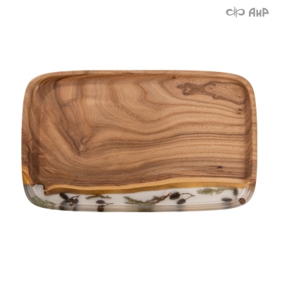 Поднос Карелия, с шишечками ольхи и веточками можжевельника, кап карагача, 35 см - Компания «АиР»