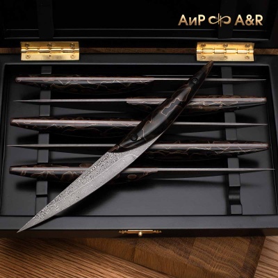 Набор стейковых ножей ЦМ (композит с бронзой черный) дамасская сталь ZDI-1016 - Компания «АиР»