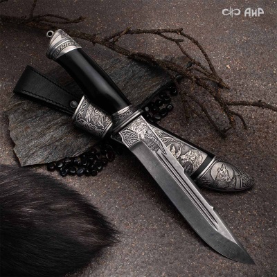  Нож Арсенальный люкс с сюжетом Викинги, комбинированные ножны, Артикул: 38571  - Компания «АиР»